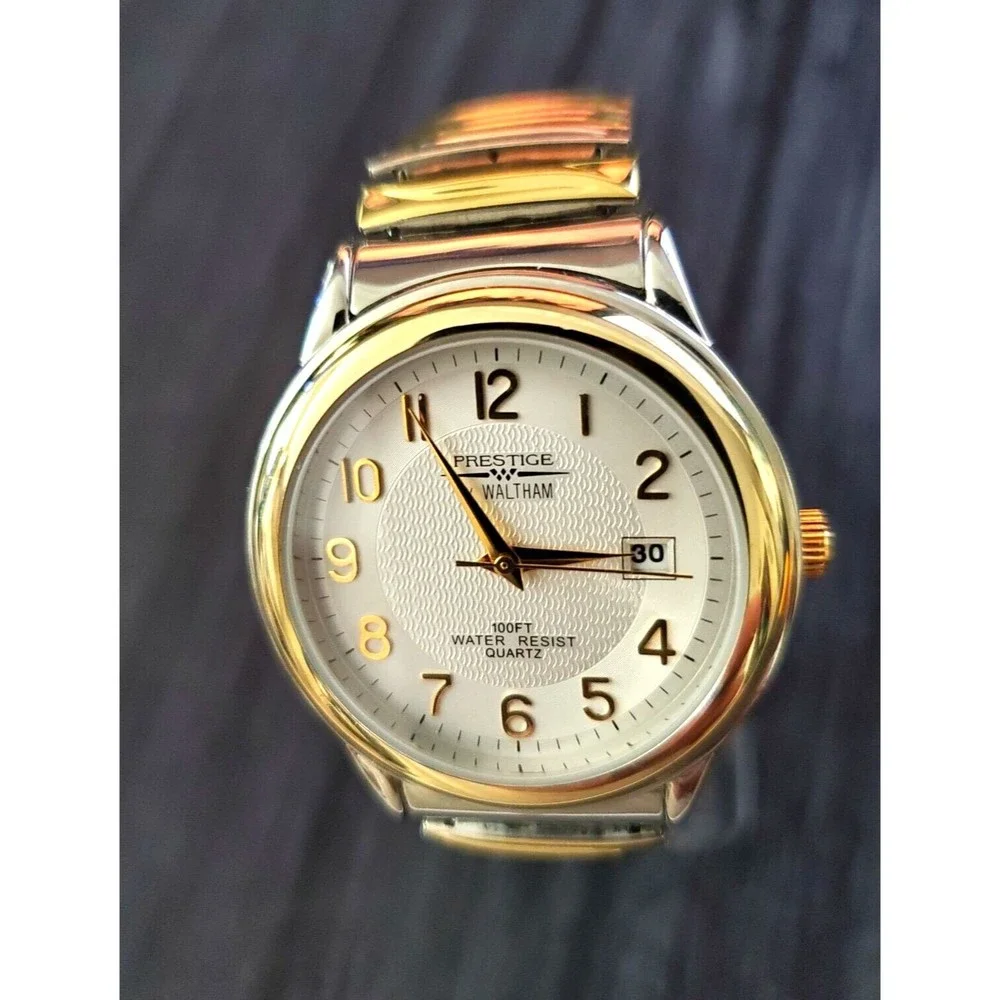 RARE‎ Pristine Vintage WALTHAM Prestige 1980's Quartz Datejust Retro Men's Watch